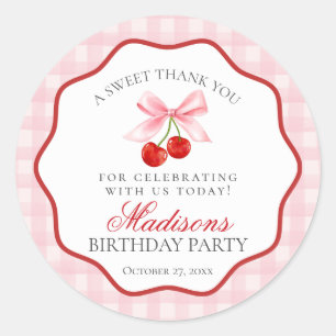 Cherry Sweet Pink Coquette Bow Birthday Circle Classic Round Sticker
