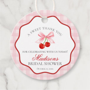 Cherry Sweet Pink Coquette Bow Bridal Shower Circl Favour Tags