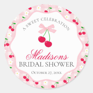 Cherry Sweet Pink Coquette Bow Bridal Shower Seal