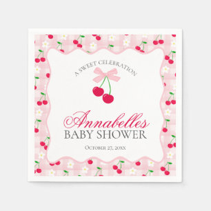 Cherry Sweet Pink Coquette Bow Gingham Baby Shower Napkin