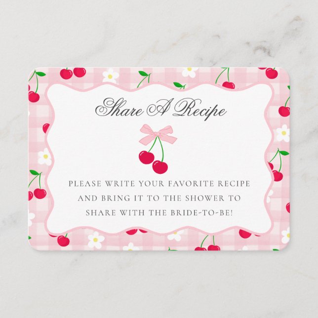 Cherry Sweet Pink Coquette Bow Share A Recipe Card (Front)