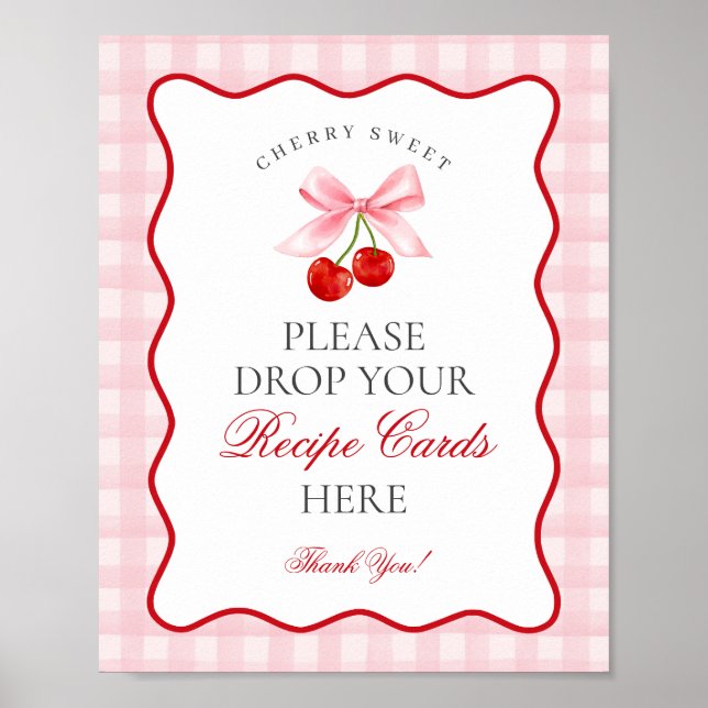 Cherry Sweet Pink Coquette Bow Share a Recipe Sign (Front)