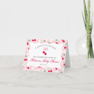 Cherry Sweet Pink Coquette Bow Thank You Card