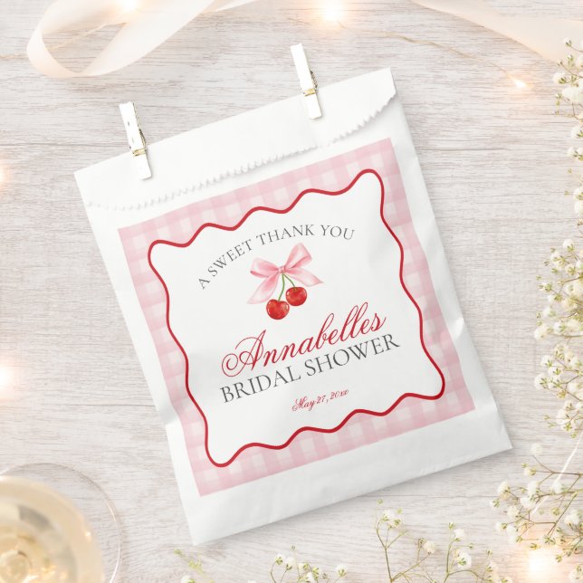 Cherry Sweet Pink Coquette Bridal Shower Dessert Favour Bags (Clipped)