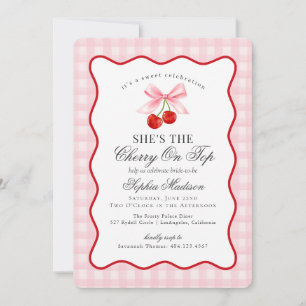 Cherry Sweet Pink Coquette Gingham Bridal Shower Invitation