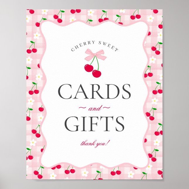 Cherry Sweet Pink Coquette Gingham Cards & Gifts Poster (Front)