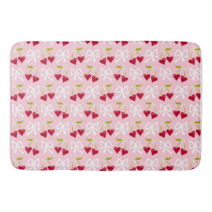 Cherry Sweet Preppy Pink and Red Teen Kids Girl Bath Mat