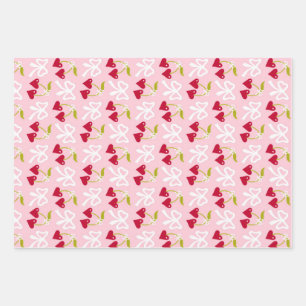 Cherry Sweet Preppy Pink and Red Teen Kids Girl Wrapping Paper Sheet