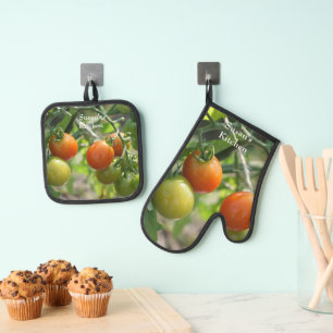 Cherry Tomatoes On The Vine Personalised Oven Mitt & Pot Holder Set