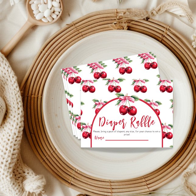 Cherry Top Coquette Bow Baby Shower Diaper Raffle Enclosure Card (Creator Uploaded)