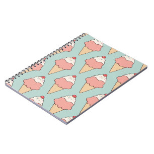 Cherry Top Pink Ice Cream Cones on Aqua Notebook