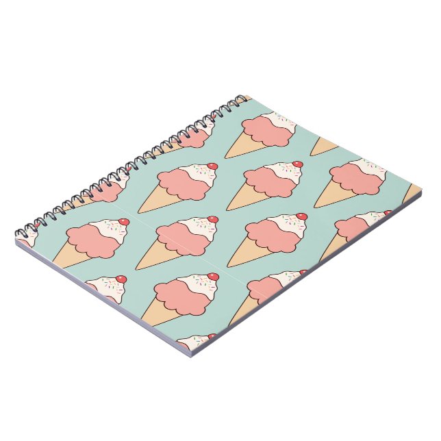 Cherry Top Pink Ice Cream Cones on Aqua Notebook (Left Side)