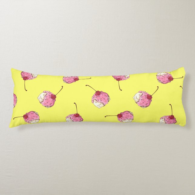 Cherry-Topped Ice Cream Pattern Body Cushion (Front)