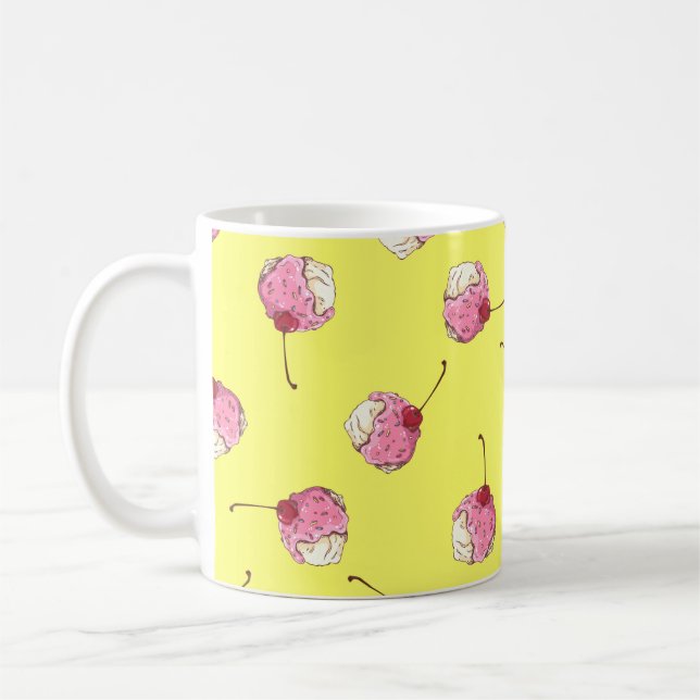 Cherry-Topped Ice Cream Pattern Coffee Mug (Left)