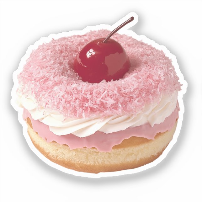 Cherry-Topped Pink Coconut Doughnut (Front)