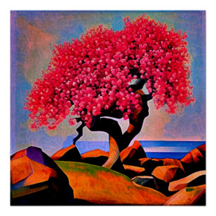 Cherry tree amidst rocks 2 poster