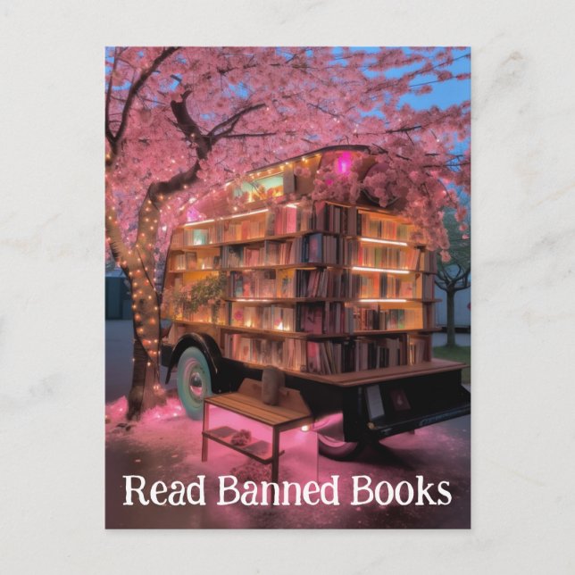 Cherry Tree Book Wagon Read Banned Books Postcard (Front)