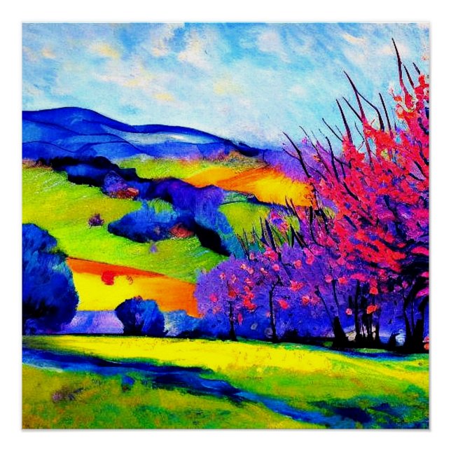 Cherry trees in meadow poster (Front)