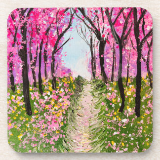 Cherry Trees Scenery Pink Floral Coaster