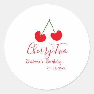 Cherry two 2nd birthday red cherry kids simple classic round sticker