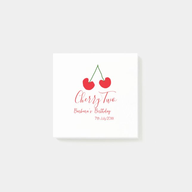 Cherry two 2nd birthday red cherry kids simple  post-it notes (Front)