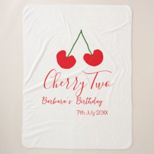 Cherry two 2nd birthday red cherry kids simple  sherpa blanket