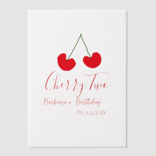 Cherry two 2nd birthday red cherry kids simple vellum invitations