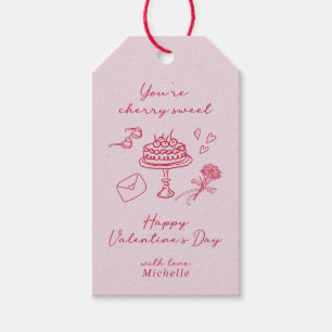 Cherry Valentines Day Pink Bow Gift Tags