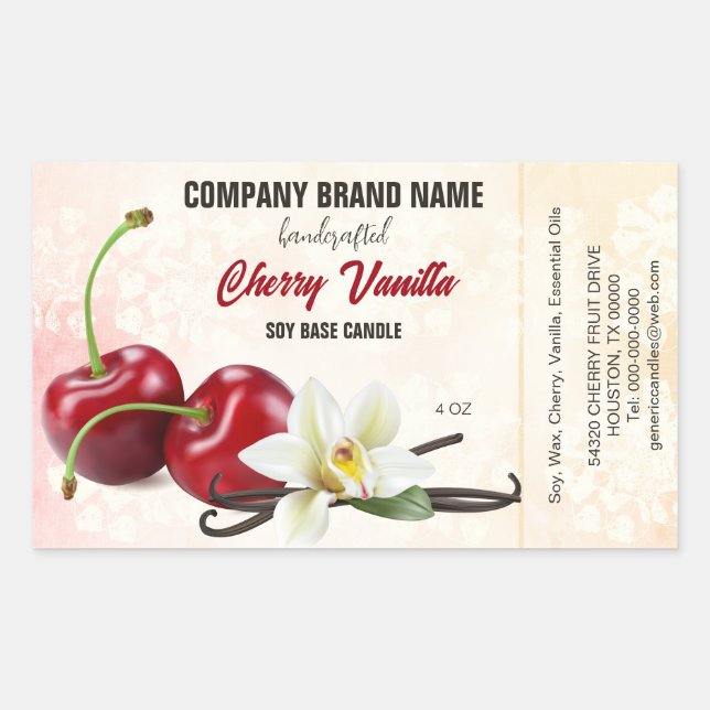 Cherry Vanilla Fruit Candle Ingredients Label (Front)