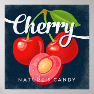 Cherry Vintage Fruit Label Poster