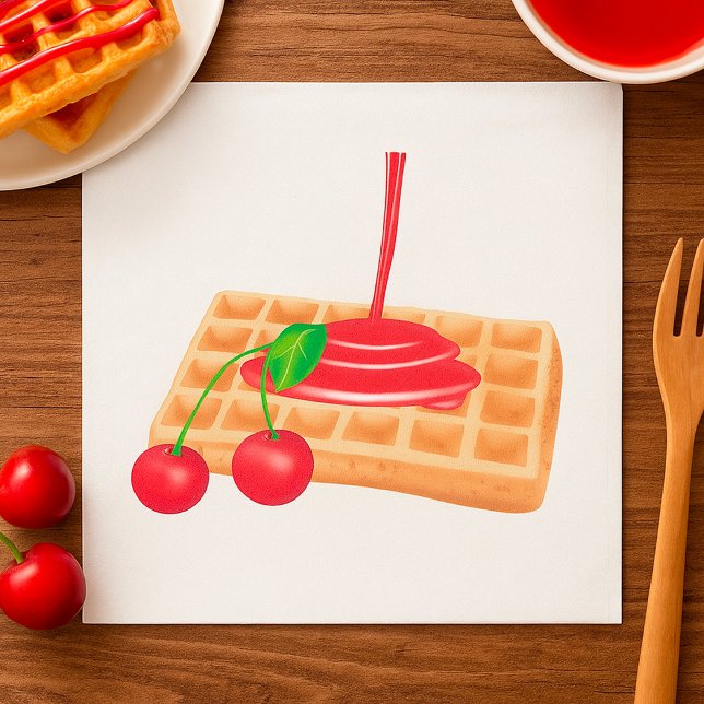 Cherry Waffle Breakfast with Syrup Napkin (Creator Uploaded)
