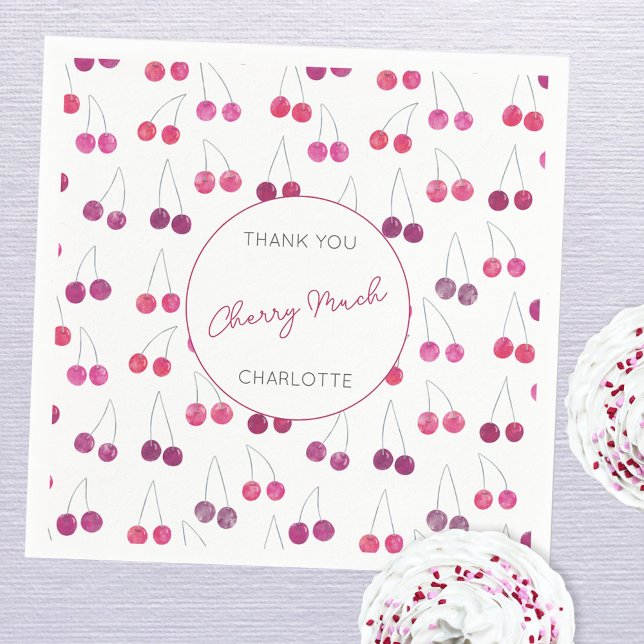 Cherry Watercolor Bridal Shower Personalised Napkin (Personalized thank you cherry much name cherry pattern watercolor party paper napkins)