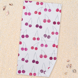 Cherry Watercolor Fruit Beach Towel