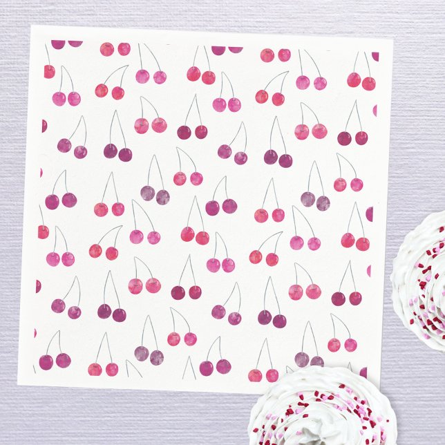 Cherry Watercolor Party  Napkin (Cherry pattern watercolor party paper napkins)