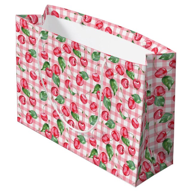 Cherry Watercolor Pattern Large Gift Bag (Back Angled)