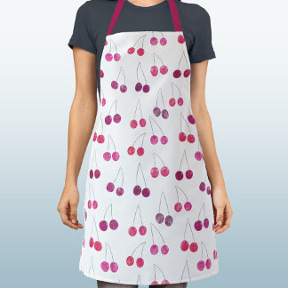 Cherry Watercolor Pattern Pink Apron