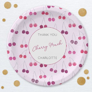 Cherry Watercolor Pink Bridal Shower Personalised Paper Plate