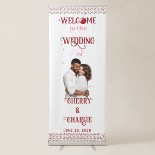 Cherry Wedding Couple Photo Pink & Red Wedding Retractable Banner