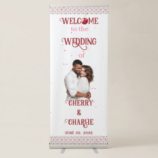 Cherry Wedding Couple Photo Pink & Red Wedding Retractable Banner