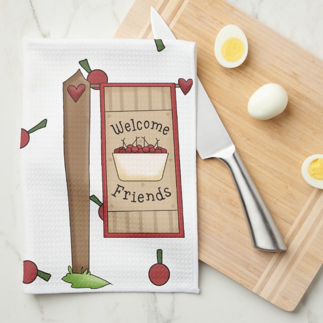 Cherry Welcome Friends Kitchen Towel (Quarter Fold)