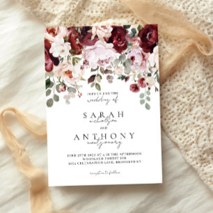 Cherry Wine & Blush Moody Floral Wedding Invitation