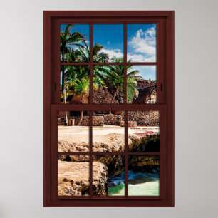 Cherry Wood Picture Caribean View Poster