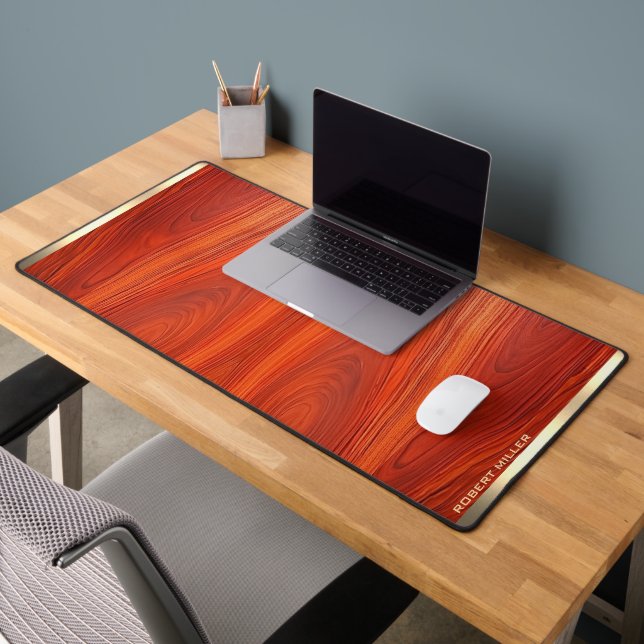 Cherry wood texture custom monoram. desk mat (Office 2)