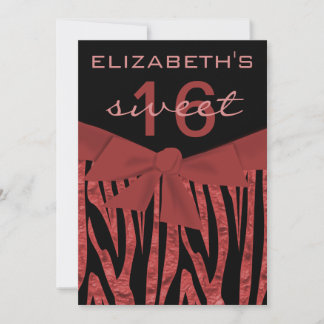 Cherry Zebra Print Sweet 16 Birthday Invitation