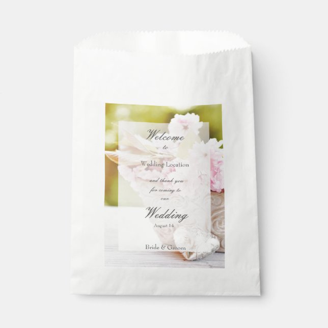 Cherryblossoms pink flowers editable wedding favour bags (Front)