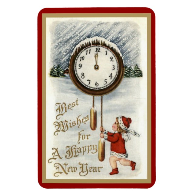 Cherub and New Year Clock Magnet (Vertical)