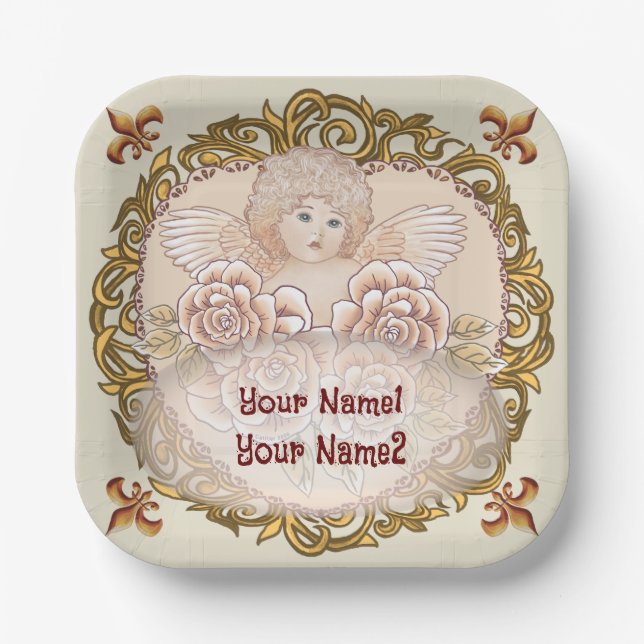 Cherub Angel Heart Paper Plate (Front)