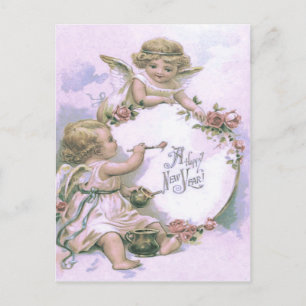 Cherub Angel Painting Rose Egg Postcard