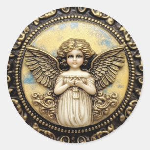 Cherub Angel Praying Classic Round Sticker
