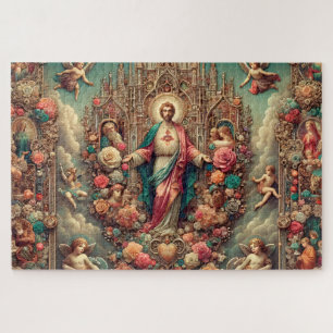 Cherub Angels Jesus Floral Collage Jigsaw Puzzle